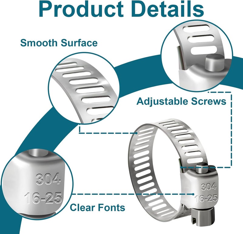 SDZONGES Hose Clamp, 30PCS Fuel Line Clamp, 5/8 inch to 1 inch Radiator Hose Clamps, Hose Clamps Stainless Steel(16-25mm). - Image 4